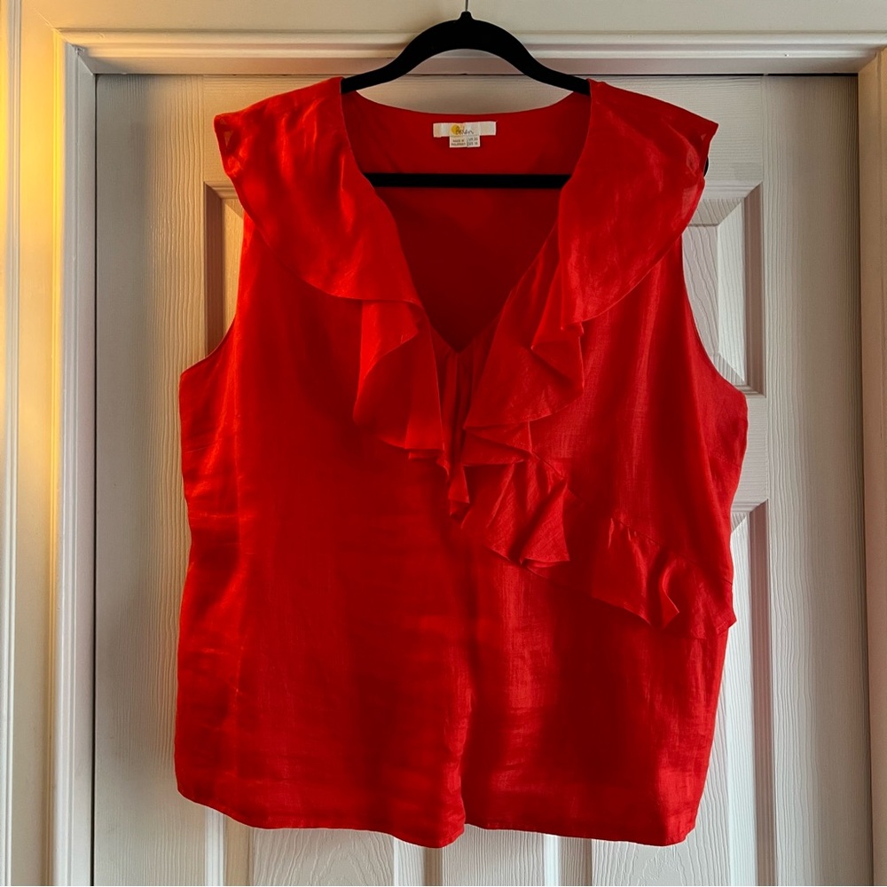 Boden Fire Engine Red Ruffle Linen Sleeveless Top | US 18 | UK 20